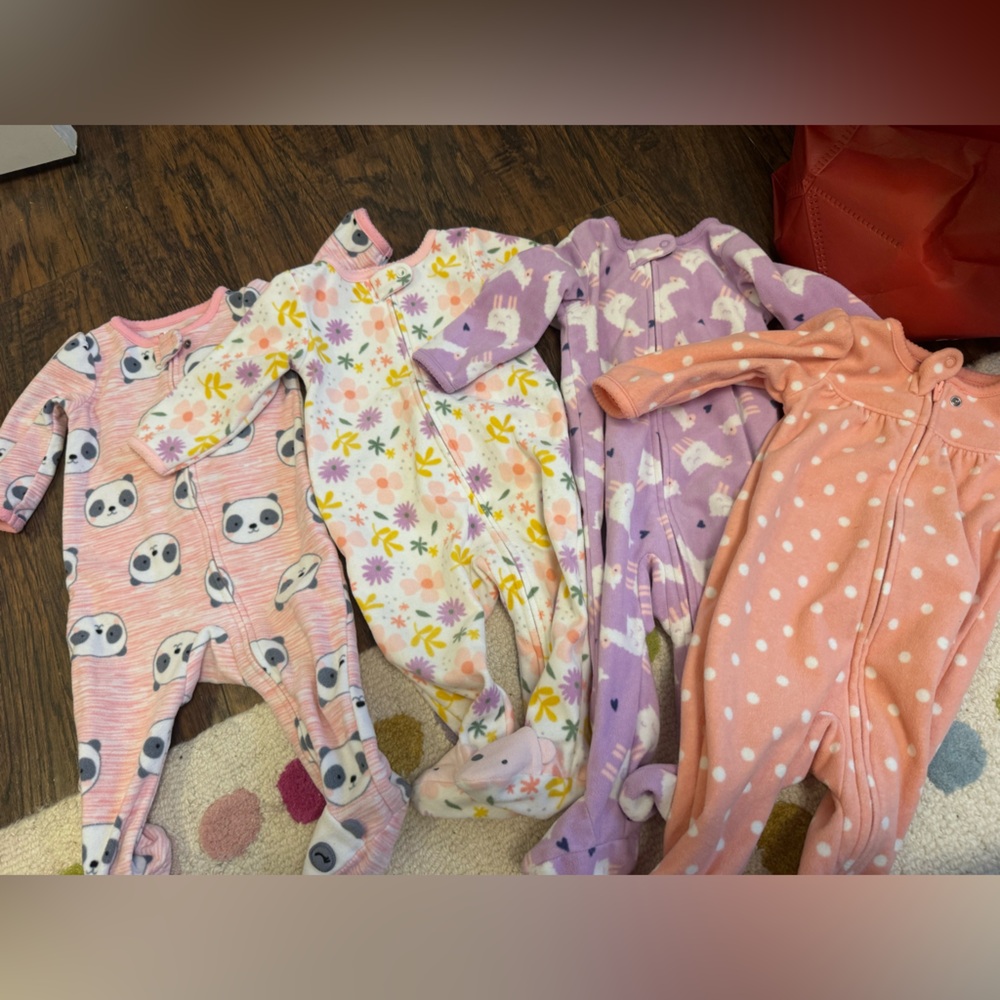 Set of 4 fuzzy footie pajamas 3-6 mo